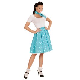 Tellerrock und Halstuch blau 60er Jahre Petticoat Polka Dot