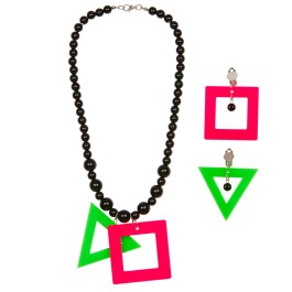 Neon Halskette und Ohrringe 80er Jahre Schmuck Set