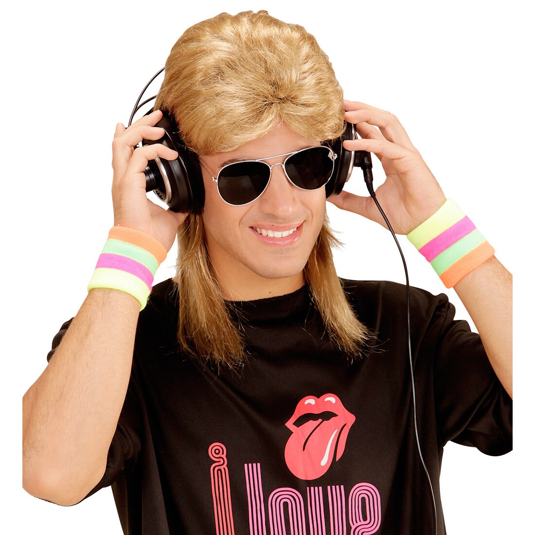 Schweissband Set - 15 Stück Neon Stirn- & Handgelenkbänder 80er Style