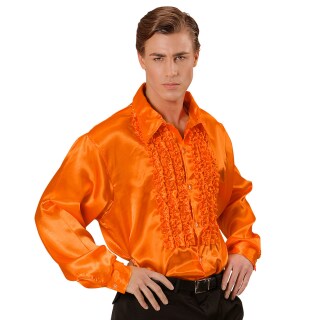 70er Jahre Rüschenhemd Satinhemd Männer Orange M/L 48-52