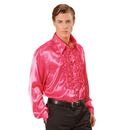 70er Jahre Rüschenhemd Satinhemd Männer Pink...