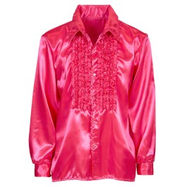 70er Jahre Rüschenhemd Satinhemd Männer Pink XL 54/56