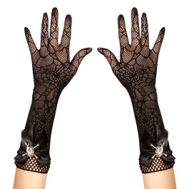 Totenkopf Handschuhe Spitzenhandschuhe schwarz Piratin Netzhandschuhe Gothic 