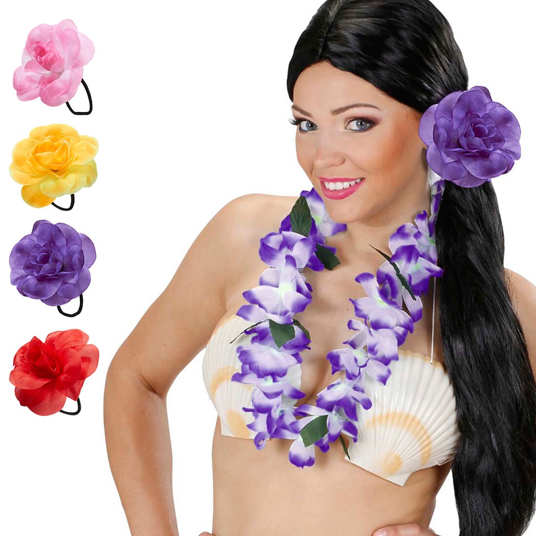 Amakando Haargummi Mit Hibiskus-Blume – Rot, Aus Polyester, Für Hawaii-Partys, Strand & Mottoparty
