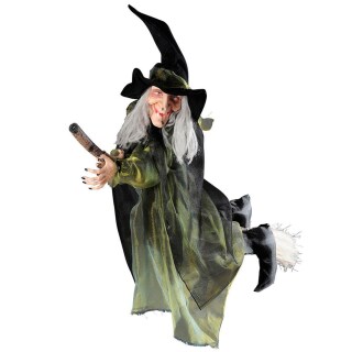 Fliegende Hexe mit Besen Halloween Figur 100 cm