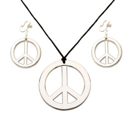 Peace Schmuck Set Hippie Kette und Ohrringe silber