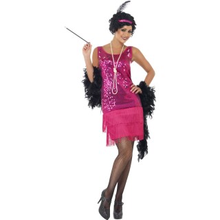 20er Jahre Charleston Kostüm Flapper Kleid pink L 44/46