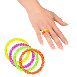 Neon Ring Set 80er Jahre Fingerringe 4 Stk.