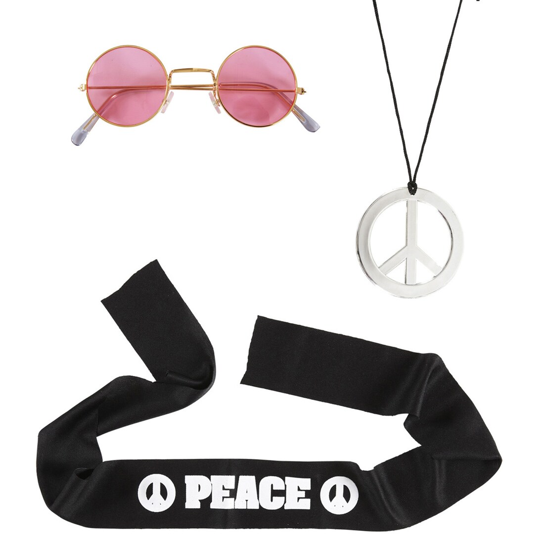 Peacekette Mit Strass – Hippie-Schmuck Im 70er Jahre Style, Glitzerndes Peace-Zeichen