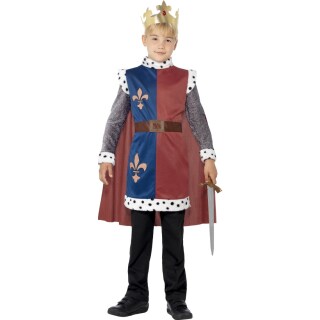 Mittelalter Prinz Kostüm Kinderkostüm König Arthur mit Krone L 10-12 Jahre 140-158 cm