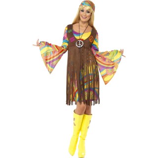 Buntes Hippie Outfit neon 70er Jahre Hippiekleid M 40/42